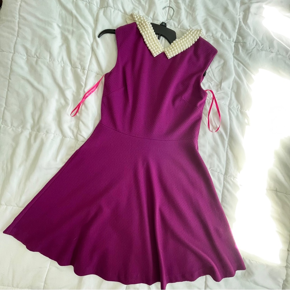 Betsey Johnson Purple Pearl Collar Dress in Size 4 Sleeveless Fit and Flare